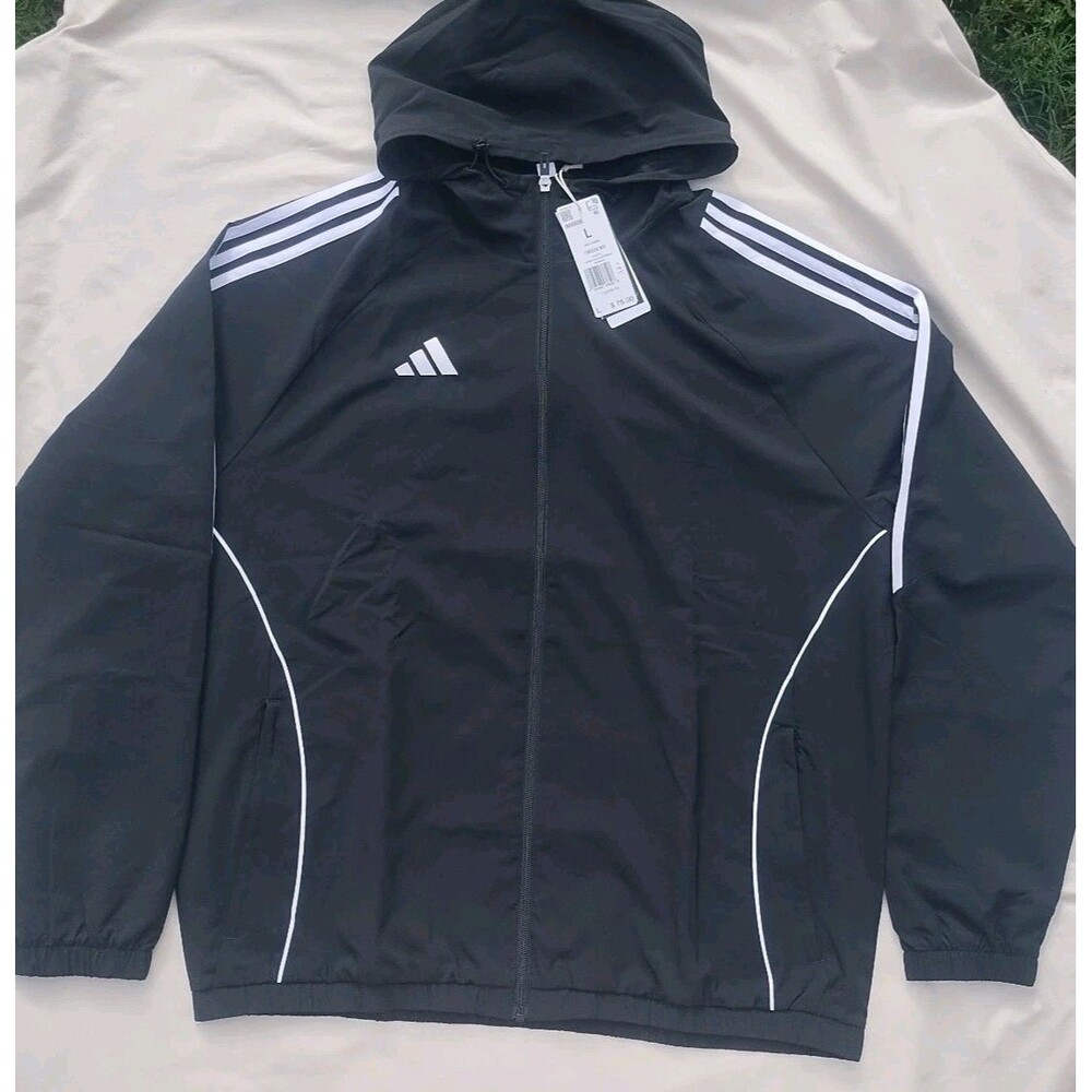 Adidas Tiro 24 Windbreaker Full Zip Hooded Black Jacket Men Size Large NWT